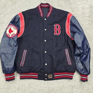 JH Design Boston Red Sox Varsity Jacket Mens Wool Leather Reversible Navy Red XL
